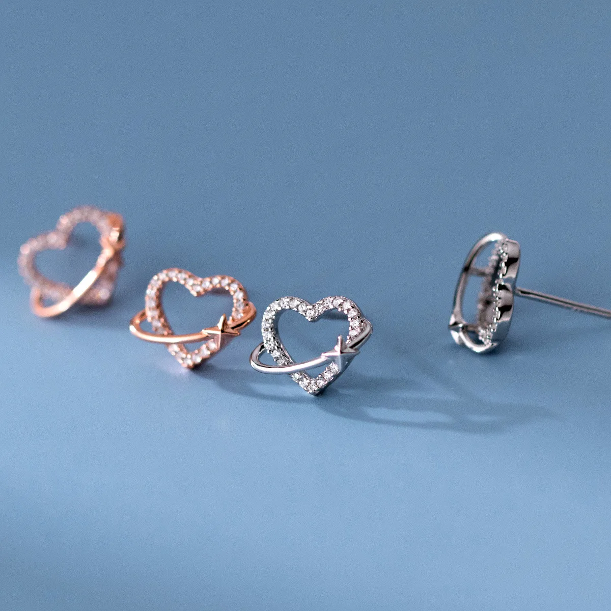 

100% 925 Sterling Silver Zircon Love Heart Earrings for Woman Girl Circular Ring Star Design Jewelry Party Gift Dropshipping