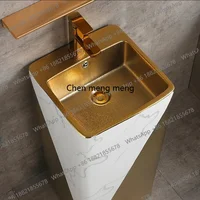 อ่างล้างหน้าทรงกลมสีทองดำพร้อมขาตั้ง อ่างเซรามิกสำหรับห้องน้ำ 5