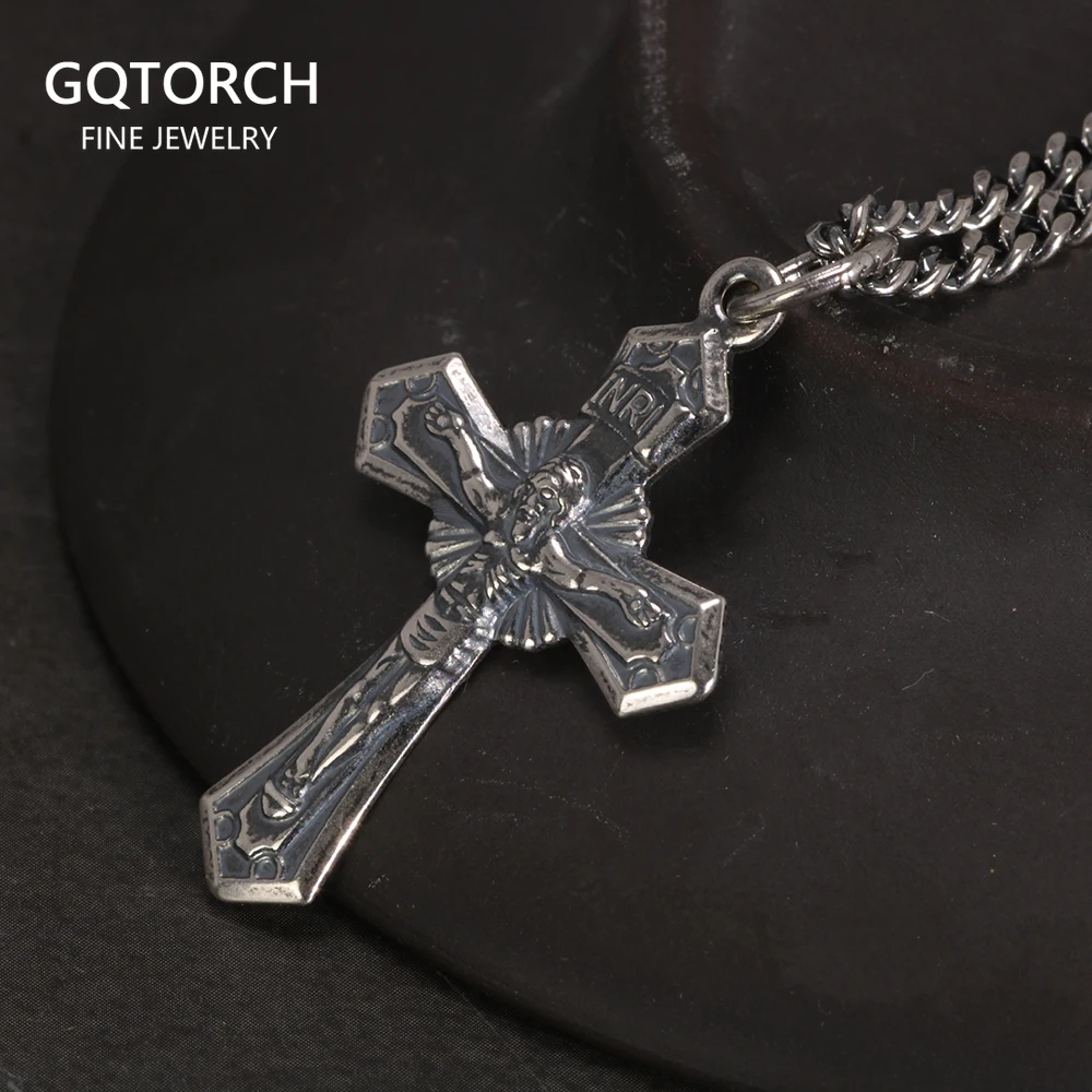 Sterling Silver 925 Christian Cross Necklace Men and Women Vintage Antique Prayer Religious Pendant Jewelry