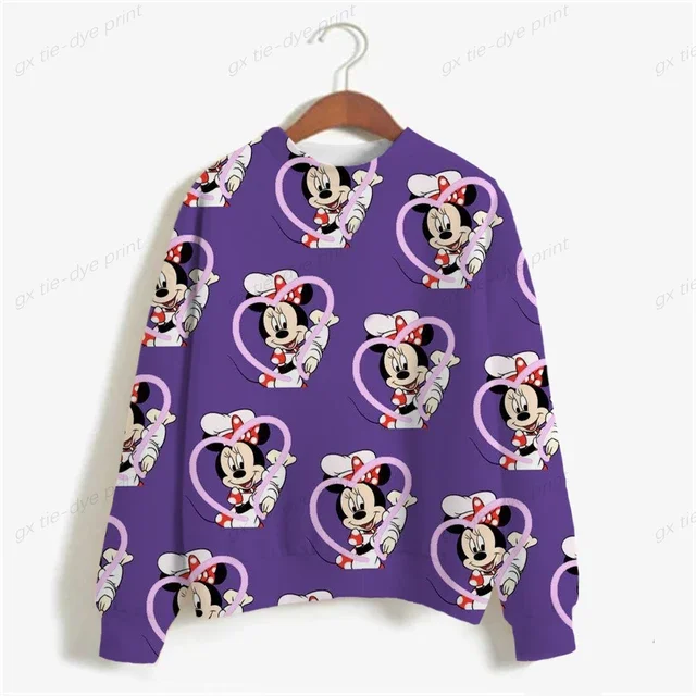 thumbnail image 1 of Sudadera con estampado de Minnie Mouse de Disney para mujer, suéter de cuello redondo para primavera y otoño, ropa holgada coreana, estilo retro Harajuku coreano, 1 of 5