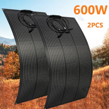 600W 300W Solar Panel 18V Flexible Monocrystalline Solar Cell Battery Charging for Outdoor Camping Yacht Motorhome Car RV Boat