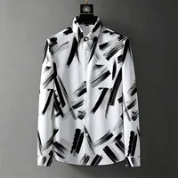 Nouvelle chemise homme 2026 à manches longues, motif peinture à l'encre et graffiti, infroissable, décontractée, polyvalente, pour le bureau et les trajets quotidiens 1