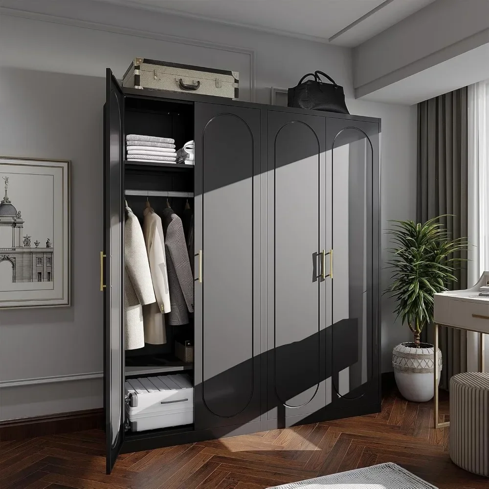 Metal Armoire Wardrobe Closet with Hanging Rod, 71" Tall Wardrobe Cabinet for Clothes, Clothing Storage Cabinet with Doors 4