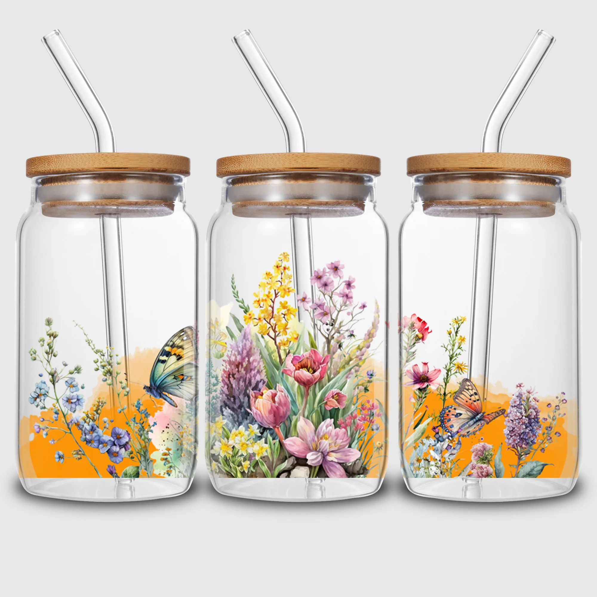 5 Sheets flower UV DTF Cup Stickers Sports DTF Transfer Stickers for Glass Waterproof Beautiful Butterfly Rubbing Transfers
