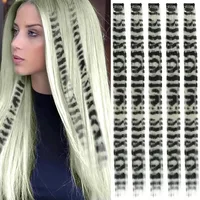 Extensions capillaires synthétiques lisses à Clip imprimé à rayures, postiches colorées de 18 pouces pour filles, nouvelle collection 1