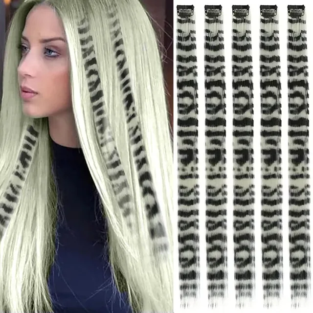 Extensions capillaires synthétiques lisses à Clip imprimé à rayures, postiches colorées de 18 pouces pour filles, nouvelle collection 1