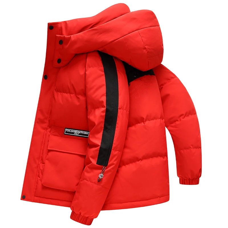 New 2023 Winter Hooded White Duck Down Jacket Men's Solid Casual Loose Warm Puffer Coat Outwear Hat Detachable Thick Down Parkas