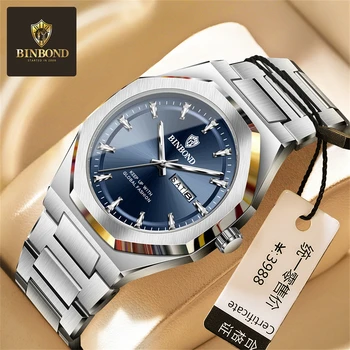 BINBONG Fashion Casual Men Watches Big Dial Silver Stainless Steel Calendar Quartz Wristwatch Classic Top Brand Male Clock B0233