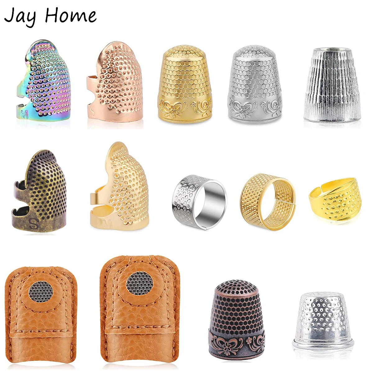 Hand-Working Sewing Thimble Metal Finger Shield Ring Leather Finger Protectors Thimble Rings for Knitting Quilting DIY Craft