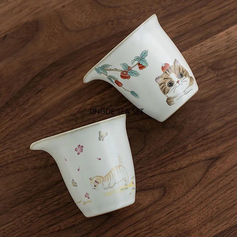200ml Chinese Ru Kiln Cute Cat Pattern Ceramic Tea Cup Beauty Tea Handmade Kung Fu Tea Set Accessories
