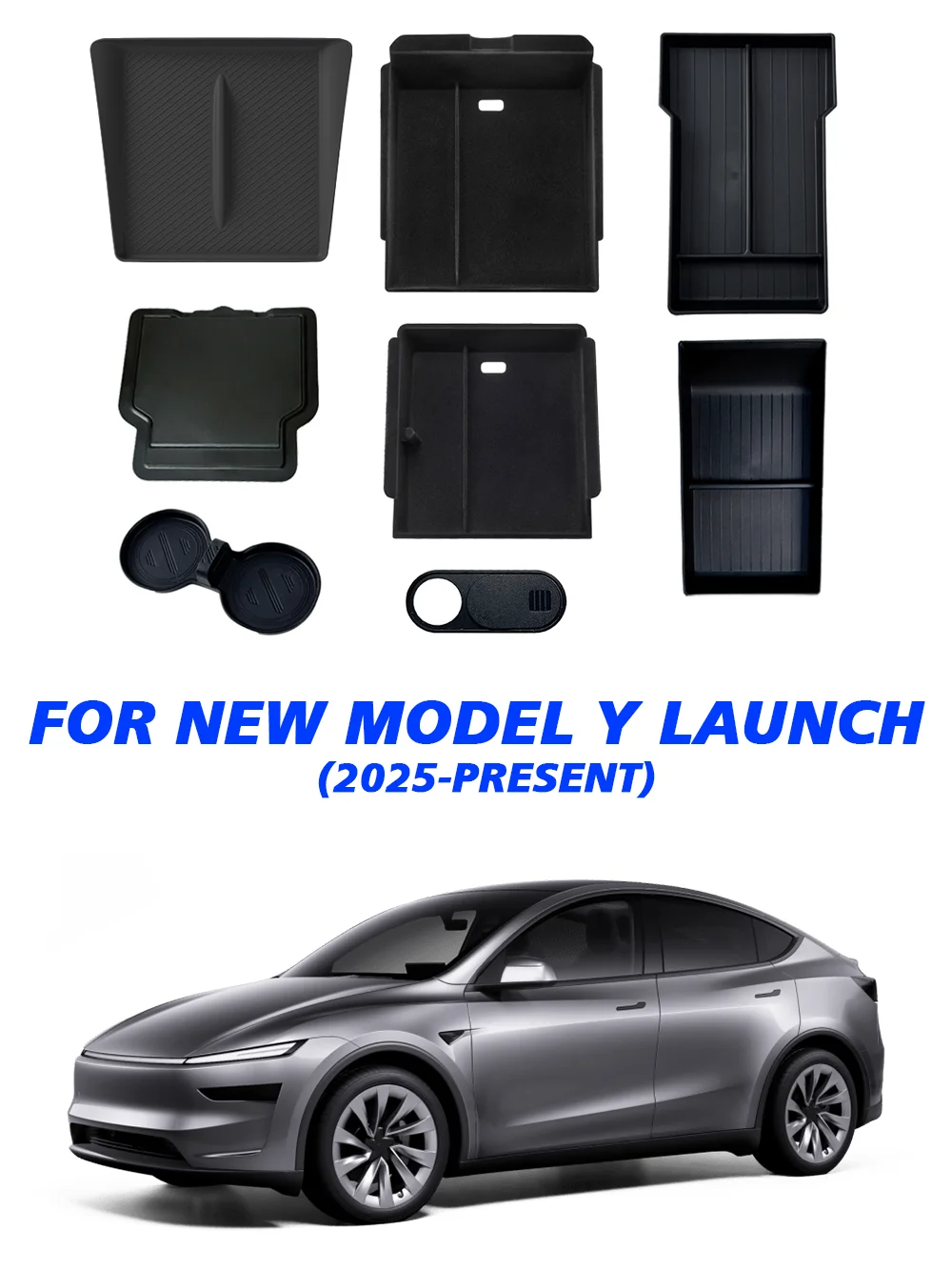 ASZSK Lot De 5 Organiseurs De Console Centrale Pour Tesla Model Y 2025 Juniper - Boîte De Rangement Pour Console Centrale - Plateau En Silicone - Boîte De Rangement Pour Accoudoir - Boîte Cachée Et