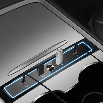 USB LED 허브 센터 콘솔 어댑터, USB 허브 도킹 스테이션, 케이블 충전기, 전원 분배기, 테슬라 모델 3, Y 2021-2022, 4 in 1