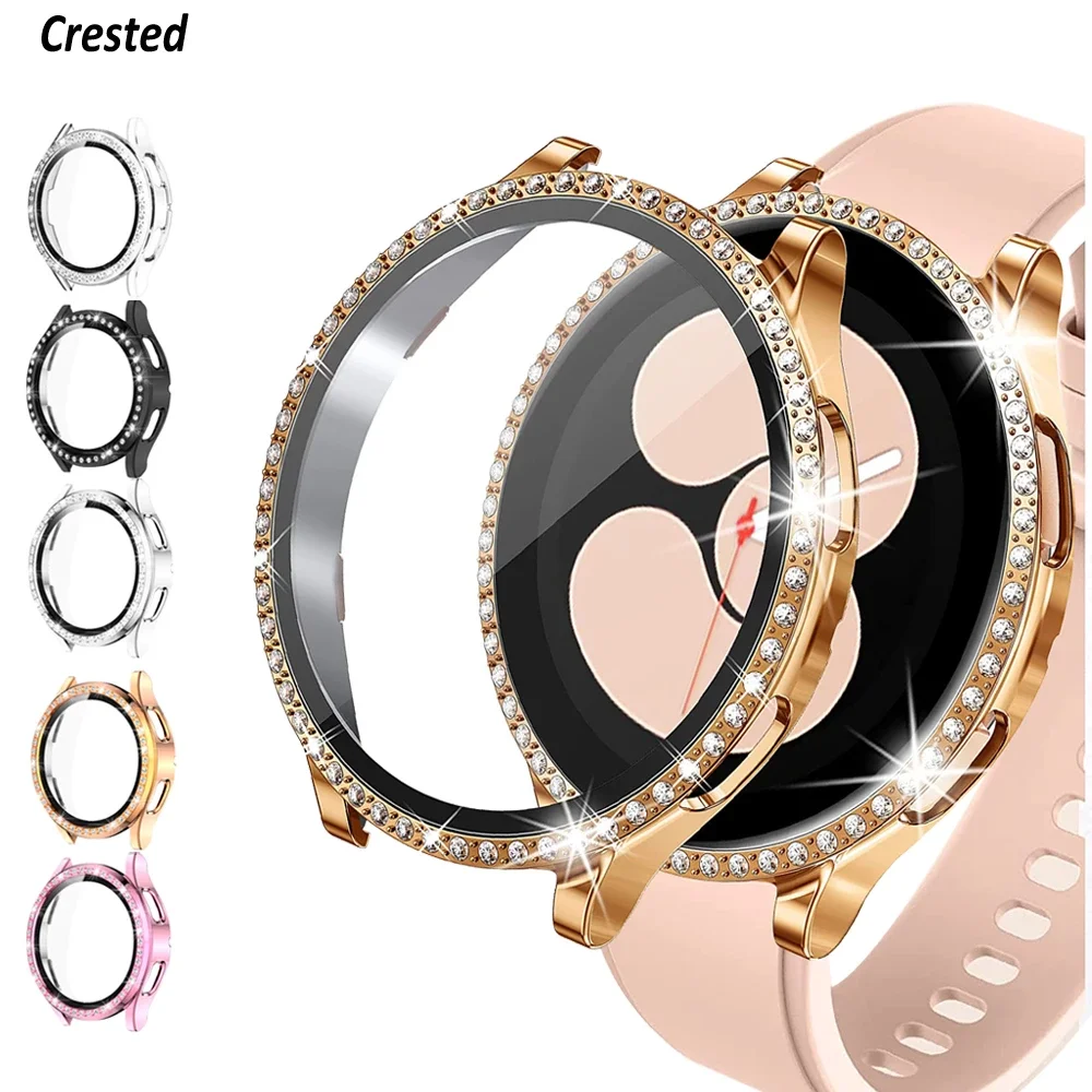 Glass+Case for Samsung Galaxy watch 4 44mm 40mm Accessories Diamond PC