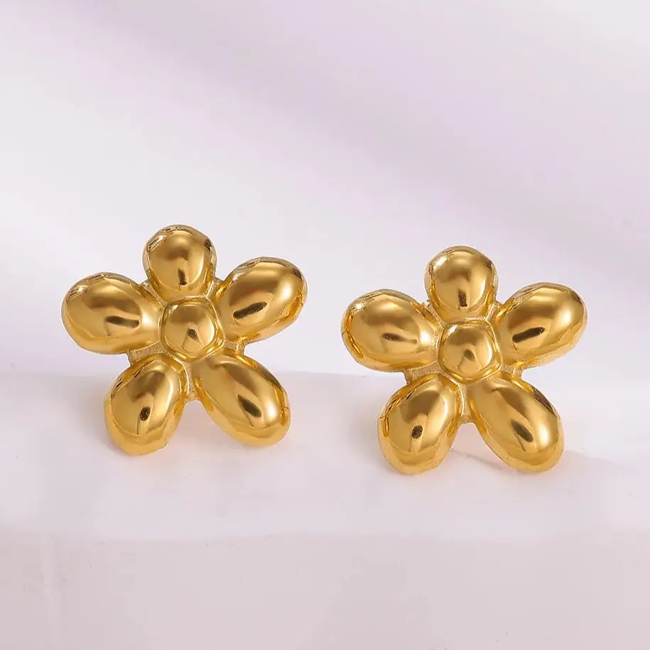 Flower Stud Earrings Gold Stainless Steel Design