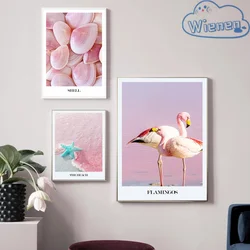 Nordic Pink Flamingos Shell Beach Landscape Poster Wall Art Canvas Painting Modern Pictures For Girls Living Room Home Decor