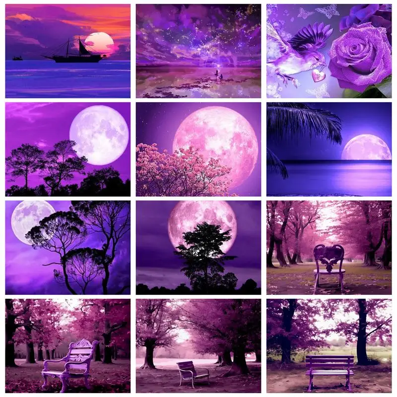 

RUOPOTY рамка с фиолетовым лесом Diy картина по номерам для стартового набора ландшафта Diy Ручная работа для домашнего декора