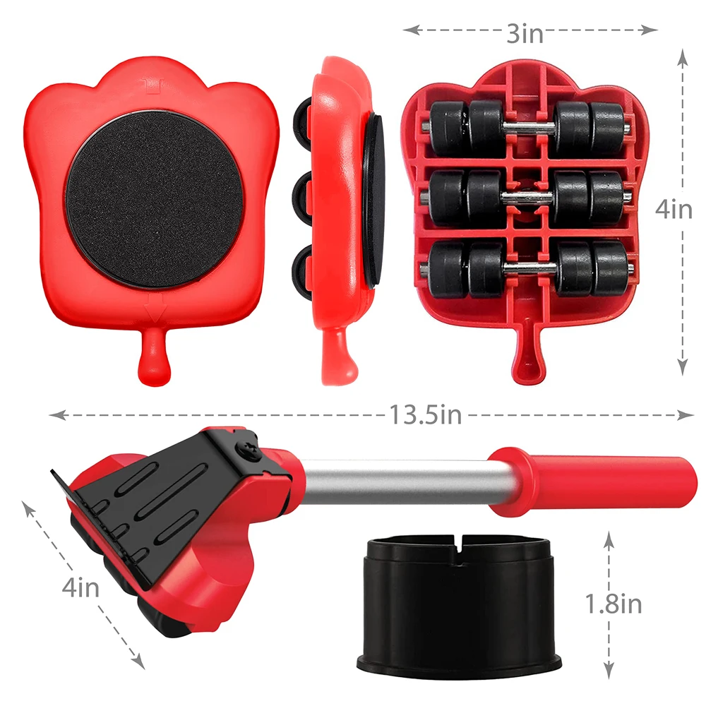 Heavy Appliance Lifter and Mover Tool Set - Heavy Duty Roller Move