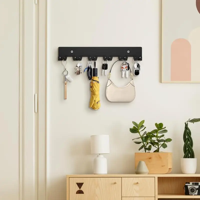 Wall Key Holder Key Organizer Rack With 12 Hooks 2X Adhesive Metal Storage Organizer With Mounting Hardware For Entryway Front