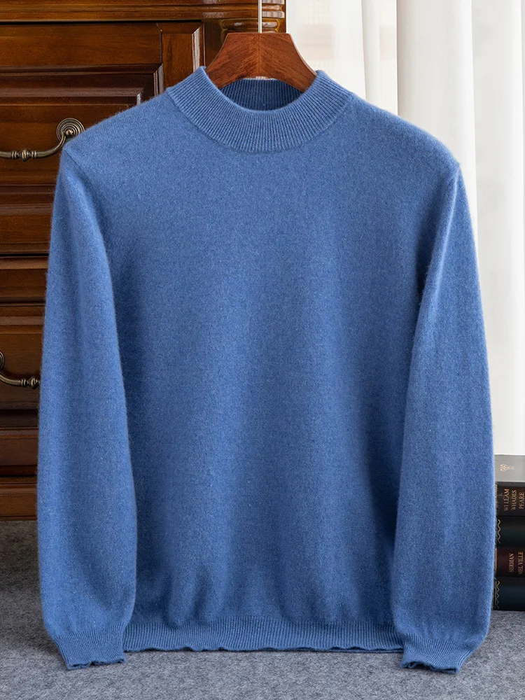 High-end Autumn Winter Men Sweater 100% Cashmere Long Sleeve Half-high Neck Pullover Soft Warm Large Size Knitwear Men Clothing