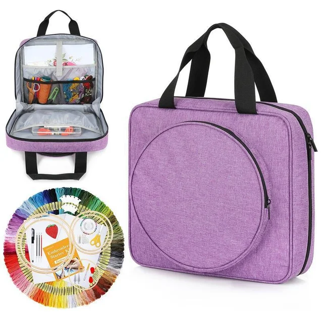 Multiple Pockets Embroidery Project Bag, Square Embroidery Supplies Storage Tote Bag, Portable Craft Carry Case 1