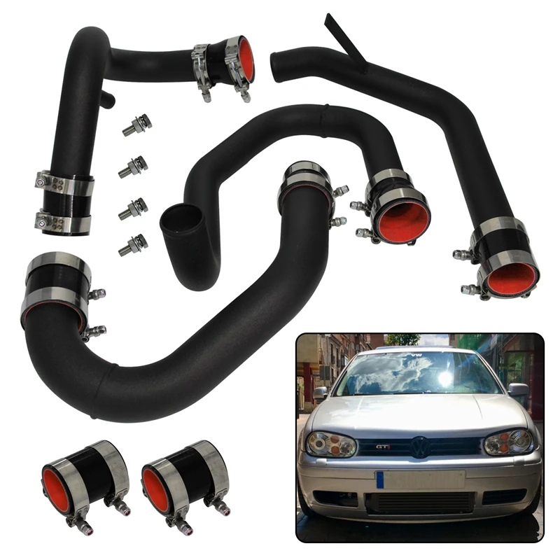 

Front Intercooler Black Aluminum Piping Fits For VW Jetta GL GLI GLS Golf GTI MK4 1.8T 1998-2005