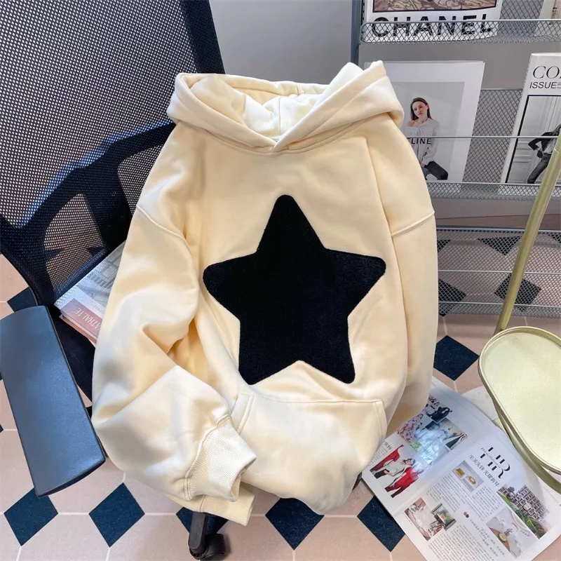 

2023 Women Hooded Sweatshirt Harajuku Star Print Hip Hop Pullover Sweatershirt Oversized Punk Casual Streetwear Hoodies Y2K