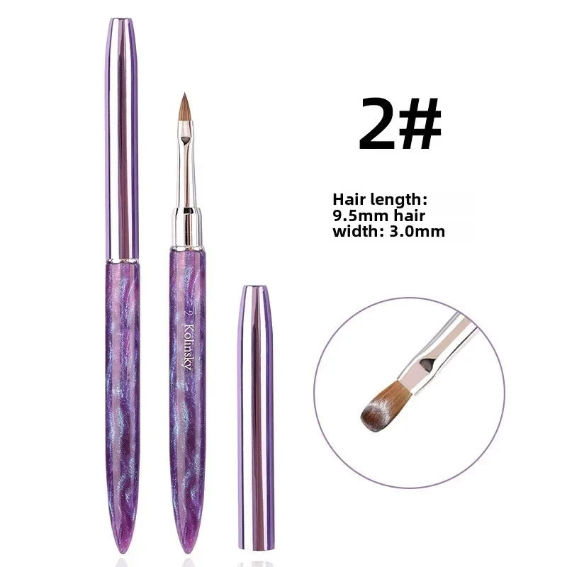 Zhizhuang Top Quality Nails Brush Purple Wood Handle Crimped Acrylic Nail Brush 100% Pure Kolinsky with Box for Manicure Powder 6