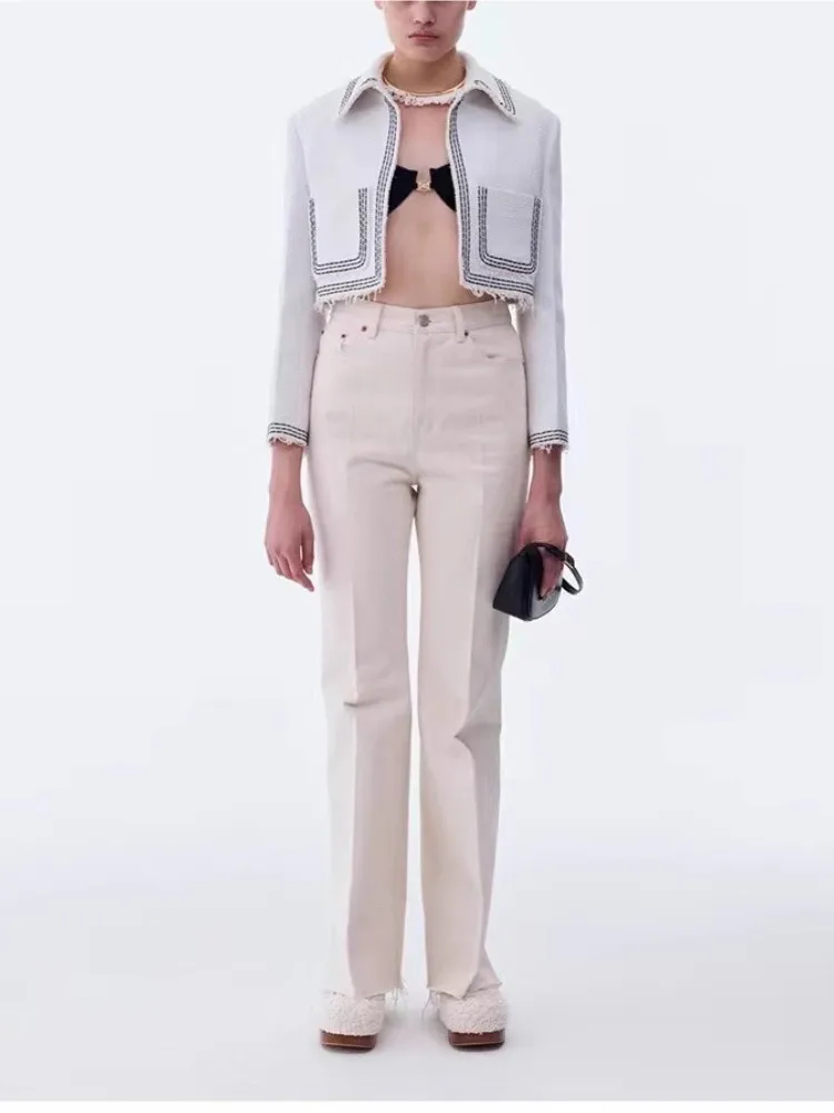 

New Women Short Jacket 2023 Spring/summer Lines Stitching Tassel Female Coat Elegant Office Ladies Cardigan