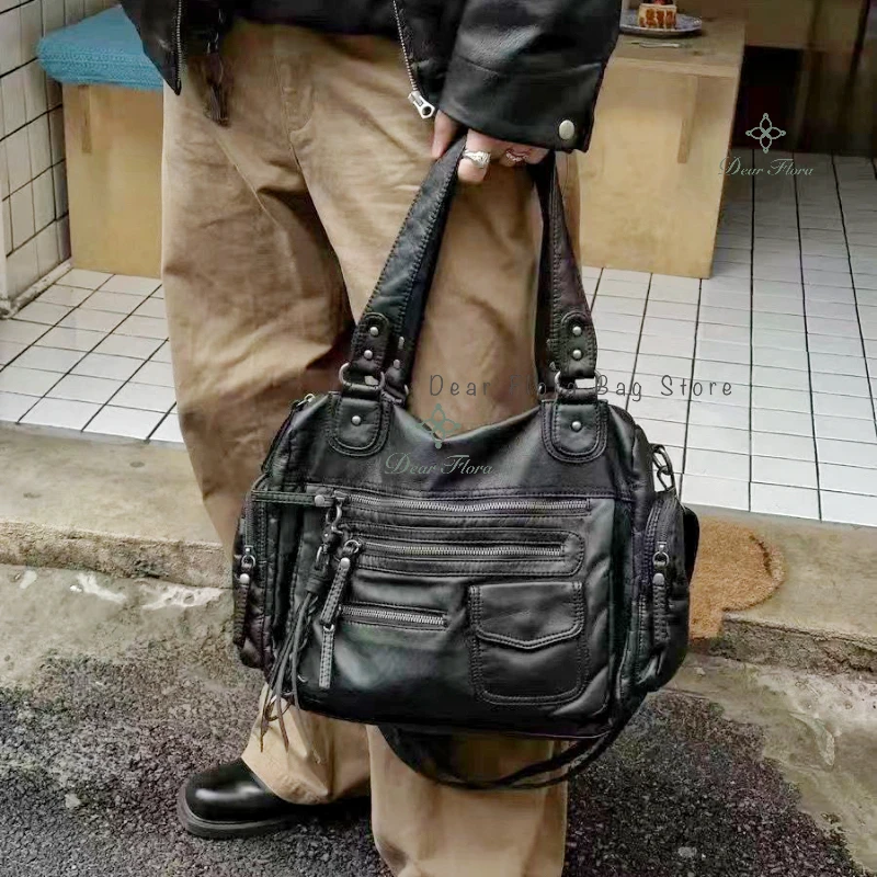 バッグ Y2K leather shoulder bag 2way grunge JIAERDI Y2k Grunge Sier Handbag Women Vintage Pockets Chic