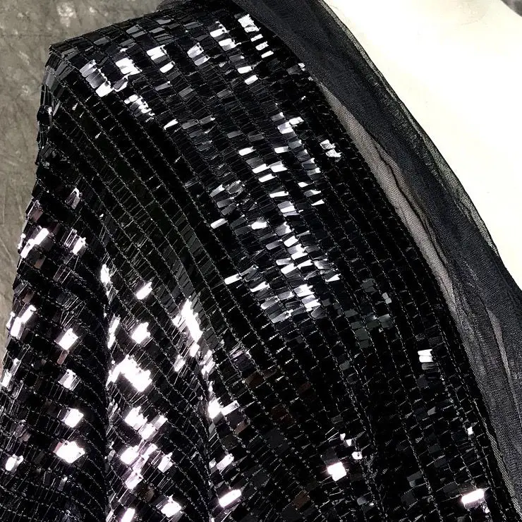 

130cmx50cm Metallic Silver Black Fabric Sequin Unique Grid African French Fabric for Wedding Diy Sewing Cloth Background