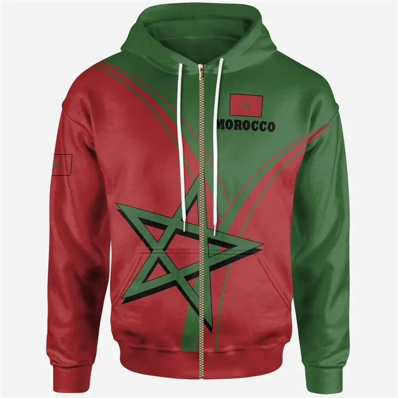 thumbnail image 1 of Sudadera con capucha y cremallera con estampado del emblema de Marruecos en 3D para hombre, tótem espiritual, bandera de Marruecos, sudadera con capucha con cremallera, ropa Harajuku Y2k, 1 of 5