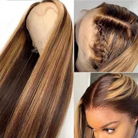 Perruques Highlight 13x4 Cheveux Humains Vietnamiens Lisses Comme des Baguettes, Perruque Frontale HD 13x6 pour Femmes, Blondes Colorées 4/27 Pré-Pluckées 2