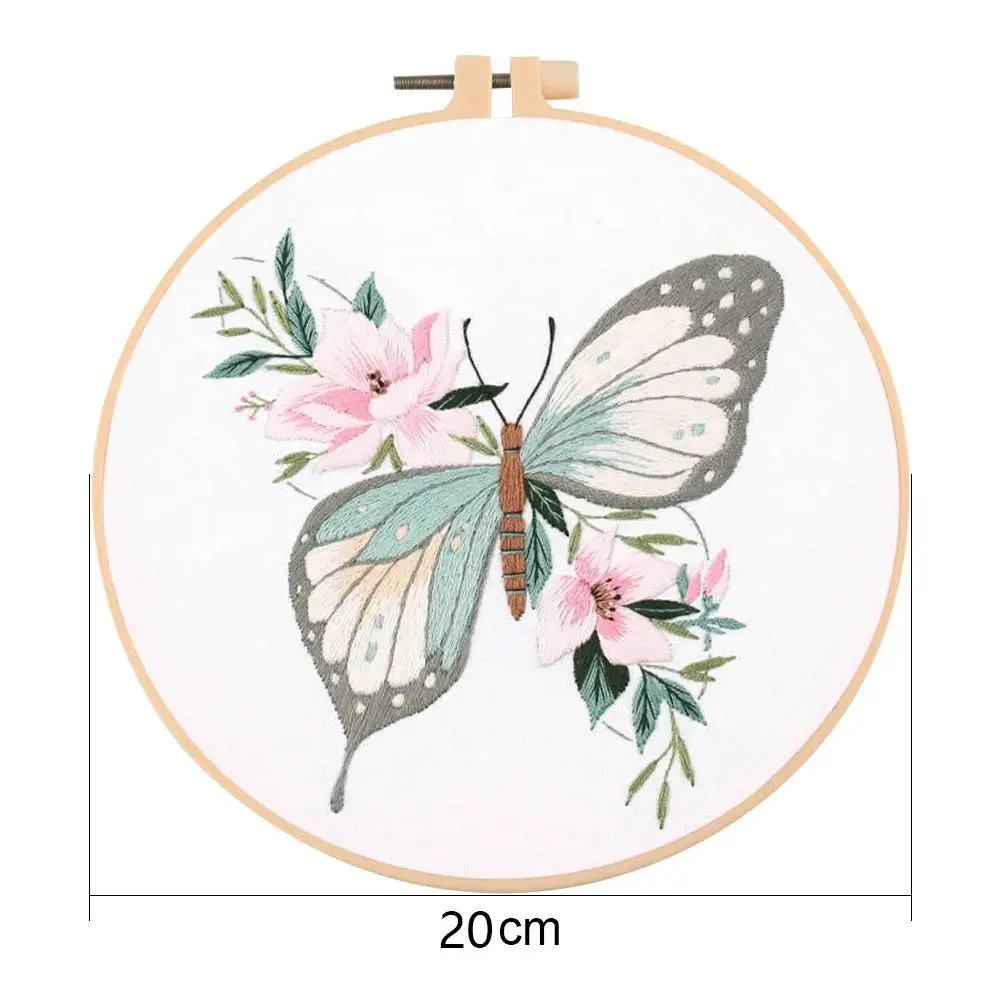 Butterfly DIY Embroidery Kits 3D Flower Landscape Embroidery Stitching Sets Hoop Art Needlework Cross Stitch