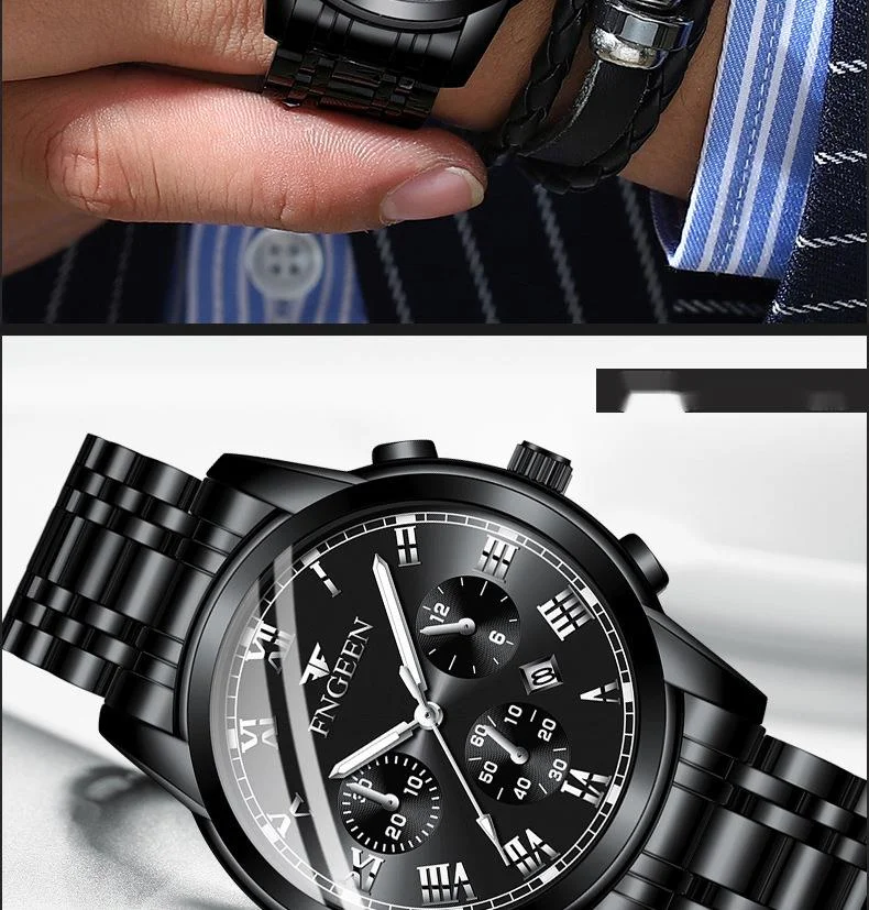Relógio de quartzo masculino cronógrafo com pulseira de aço_voghion.com