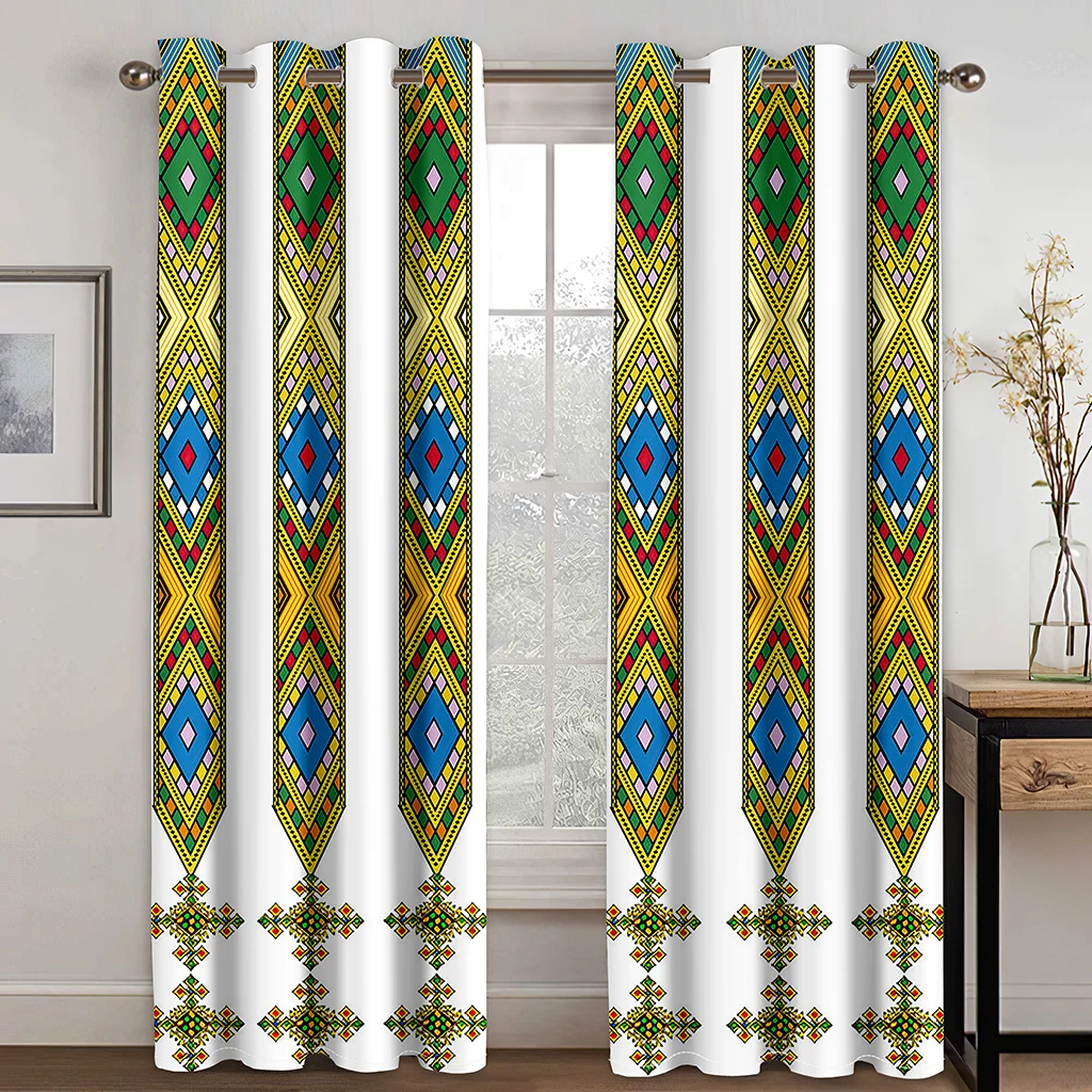 

Ethnic Exotic Curtain Ethiopian Style Geometric Pattern Curtain for Bedroom Living Room Floor-to-ceiling Window 220*240 cortinas