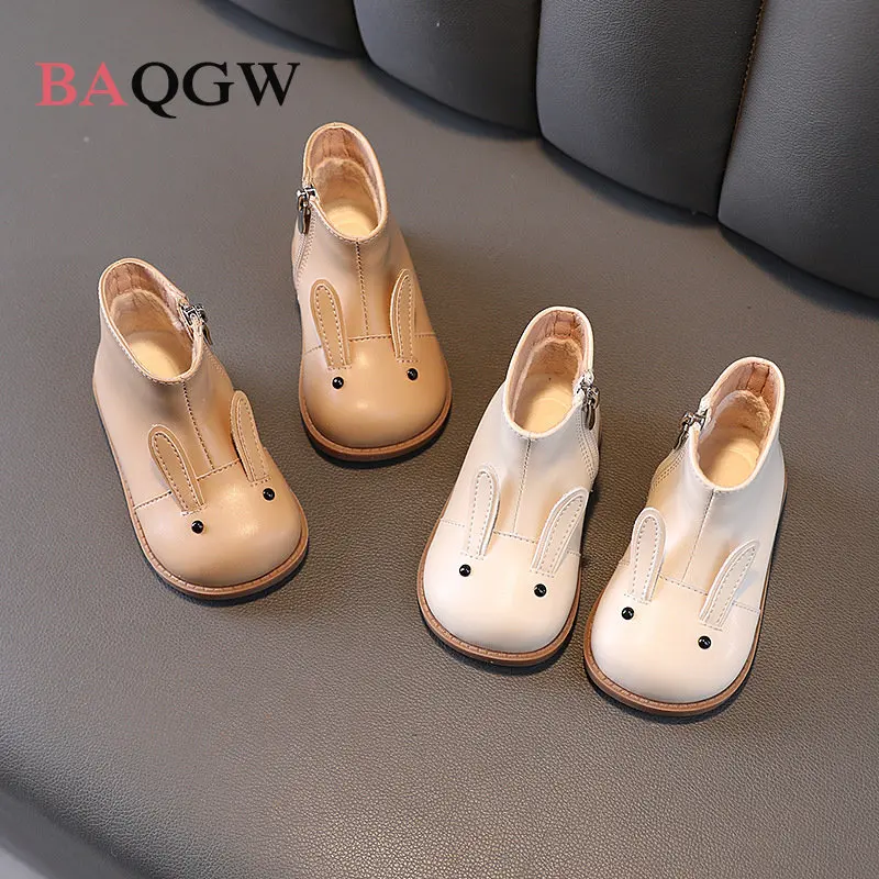 Cartoon Rabbit Children Boots Genuine Leather Cute Kids Shoes Winter Warm Plush Girls Sneakers Boy\'s Casual Flats Boots