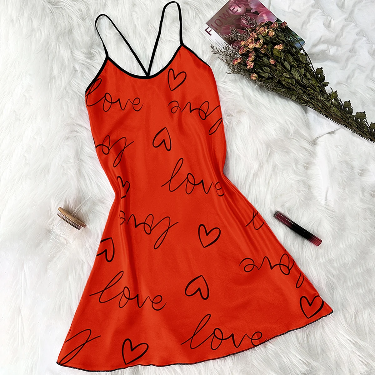 Summer New Ice Silk Slip U-Neck Nightdress Mini Dresses Sexy Backless Pajama Women's Pajama Thin Breathable Print Slip Dress