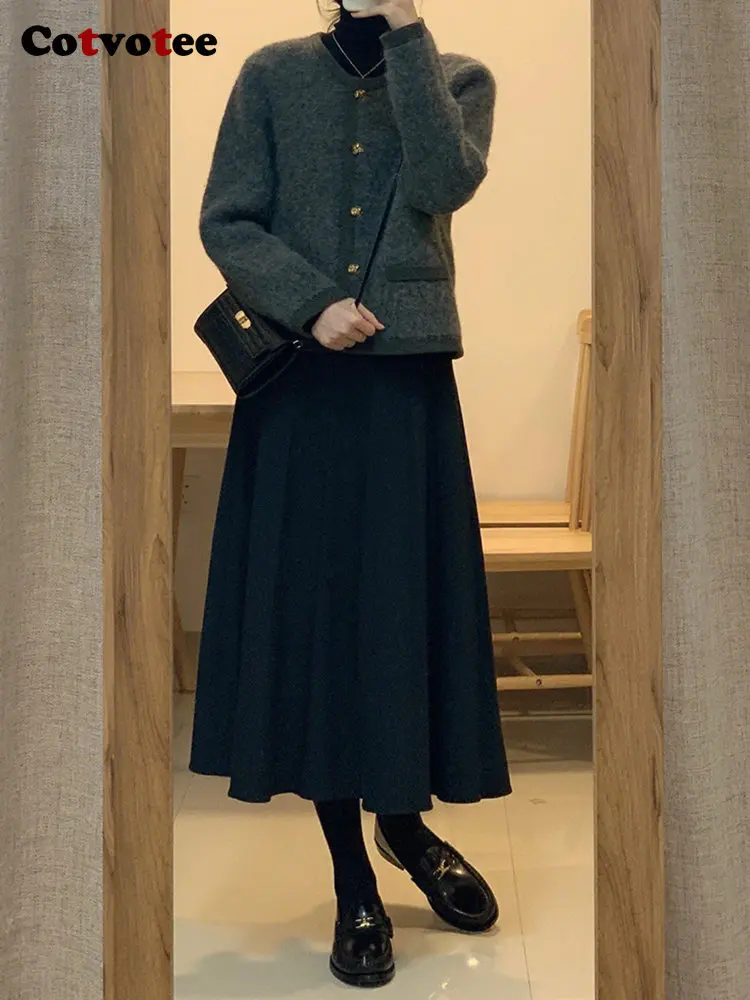 Yitimuceng Pleated Skirt for Women 2022 Fashion High Waist Long Skirt Vintage Elegant Casual Solid Folds A Line Skir