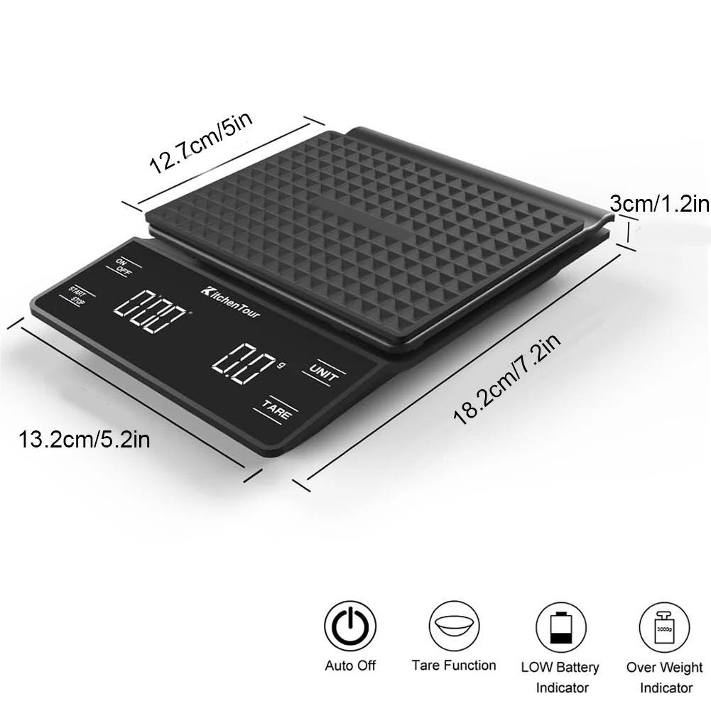 Digital Coffee Scale with Timer 3kg/0.1g Pour Over Drip Espresso Scale Kitchen Weighing Scale for Espresso and Pour-Over Coffee