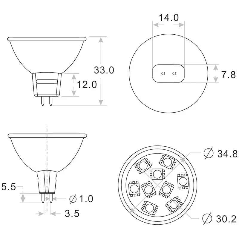 10 개/몫 mr11 9led 전구 빛 smd 5050 ac/DC10-30V 12 v/24 v 백색 온난 한 백색 반점 빛 최고 밝은