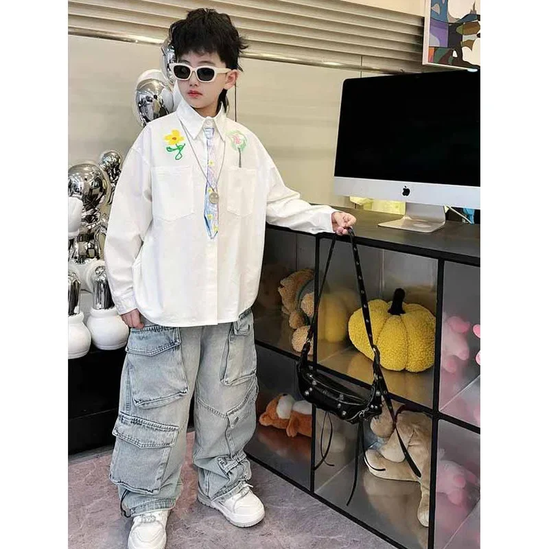Cool Trendy Graffiti Long Sleeve Shirt for Boys Spring Stylish Loose Versatile Top for Middle Large Children