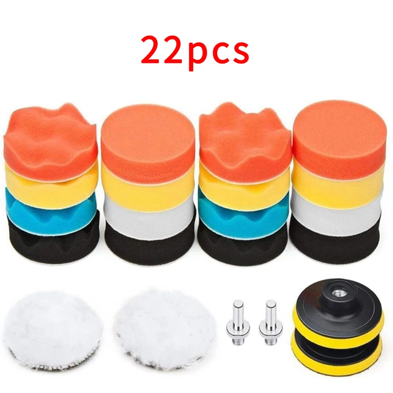 Car Polishing Pad 22pcs Foam Sponge Tools Auto Waxing Buffing Kit Adapter Applicator Wax Seal Glass
