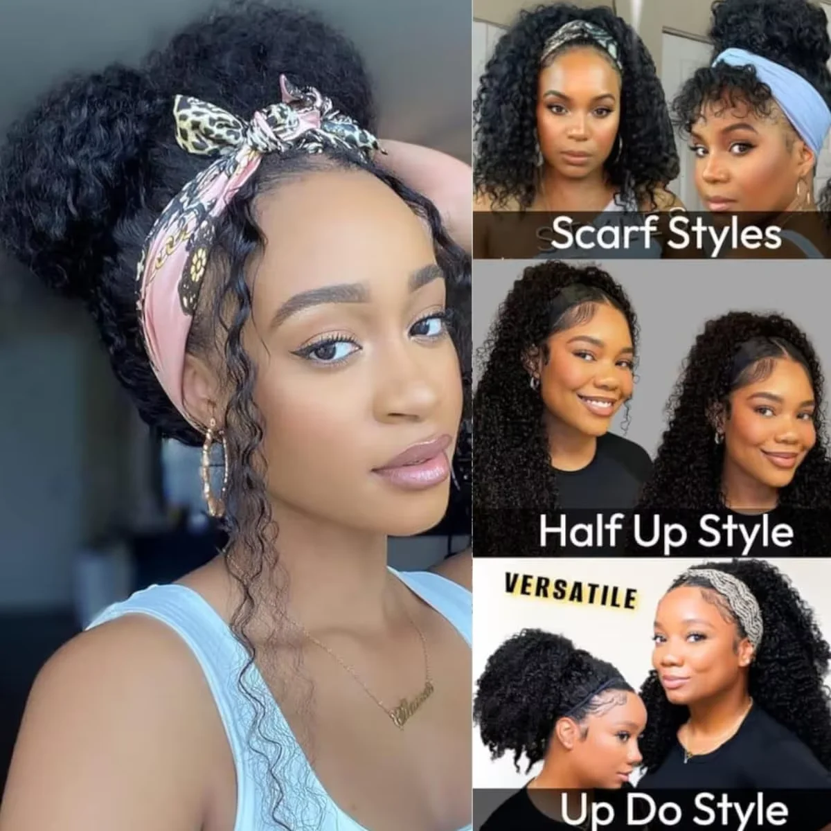 Abijale Half Wig Human Hair Afro Kinky Curly Half Wigs Upgrade 3 IN 1 Half Wig With Drawstring Seamless Clip Ins Flip Over Wig