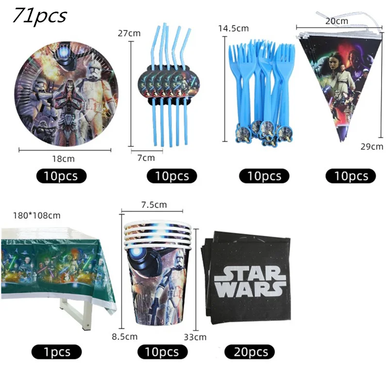 Star Wars Theme Birthday Tableware Set Tablecloth Napkins Birthday Party Table Cover Flags Plates Cups Decora Boys Kids Favors 