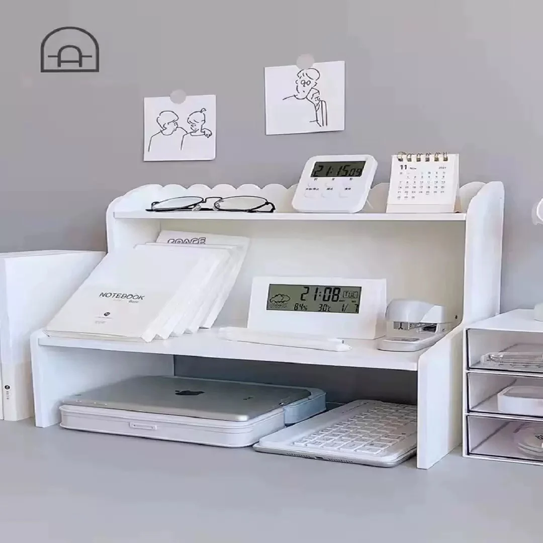 Double-Layer Desktop Shelf Storage Rack Books and Stationery Organizer Cosmetics Storage Shelf for Home and Office