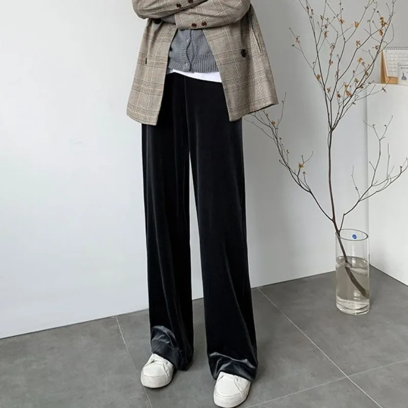 2023 New Spring Autumn Golden Velvet Wide-leg Pants Women Loose High-waisted Straight Trousers Tube Casual Drag Plus Size Wear