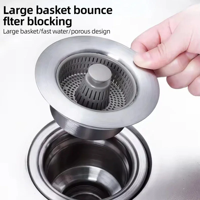 Kitchen Filter Sink 3 In 1 Pop Up ABS Silver Plated Sink Strainer Drain Basket Stopping Blockage Bouncing Core Leak-proof Plug sink filter kitchen sink filter sink strainer kitchen sink strainer