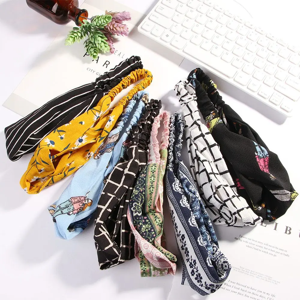 

Летний стиль, искусственные шифоновые женские аксессуары для волос, тюрбан с узлом, повязка на голову, повязка на голову