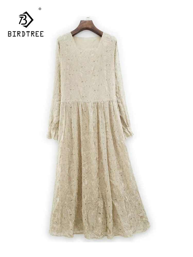 

BirdTree, Real Silk Elegant Dresses For Women, Lantern Sleeve Embroidery, Fashion Loose Commute Dress, 2024 Summer New D43953QC