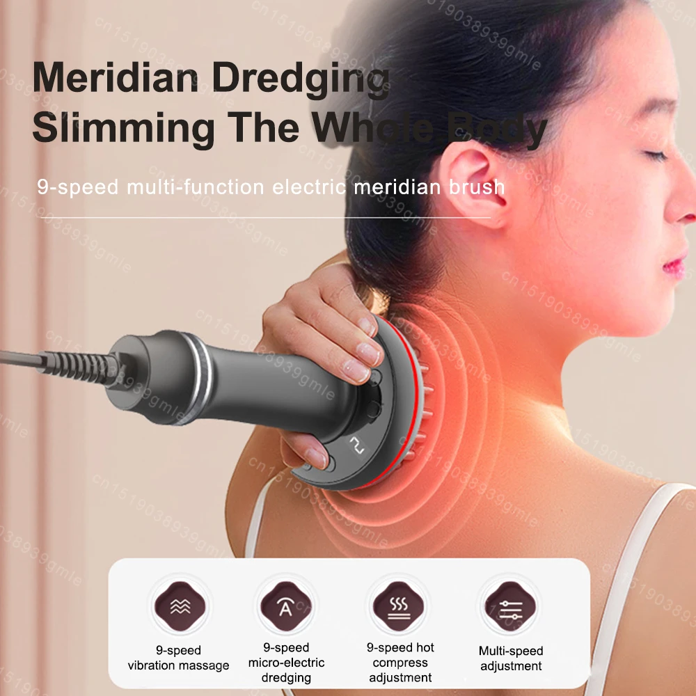 Electric Meridian Scraping Brush Vibrate Microcurrent Hot Compress Stimulate Acupoints Body Massager Slimming Fat Burner Shaping